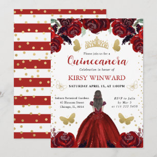 Convite Vestido Vermelho Escuro Morena Princesa Quinceaner