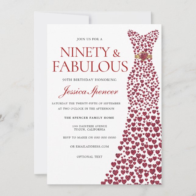 Convite Vestido Vermelho Noventa e 90 fabulosa (Frente)