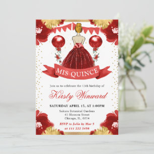 Convite Vestido Vermelho Princesa de Cabelos Vermelhos Qui