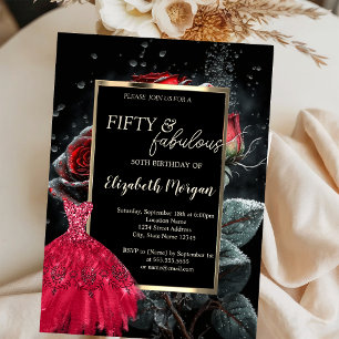 Convite Vestido Vermelho Rosas Vermelhas Preto Aniversário