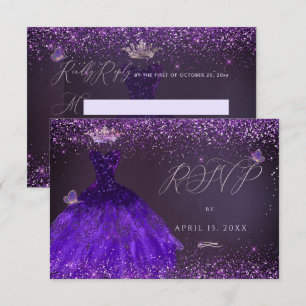 Convite Vestido Violeta Ultra Borboleta RSVP de Quinceaner