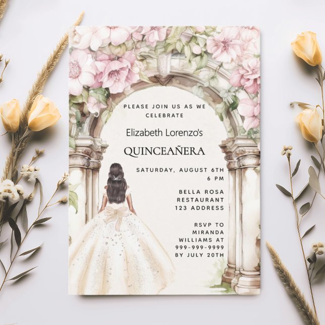 Convite Vestidos brancos cor-de-rosa Quinceanera (Criador carregado)