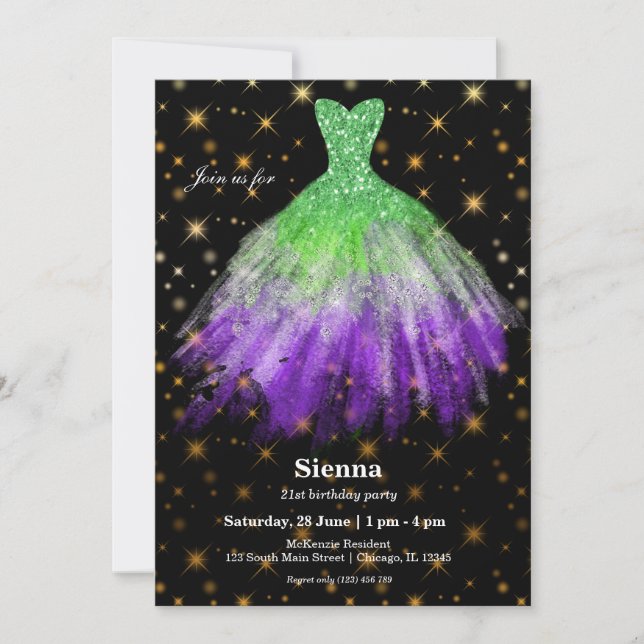 Convite Vestidos de aquarela com glitter (Frente)