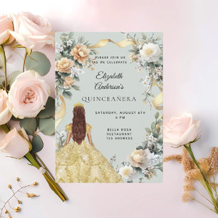 Convite Vestidos de ouro de Quinceanera