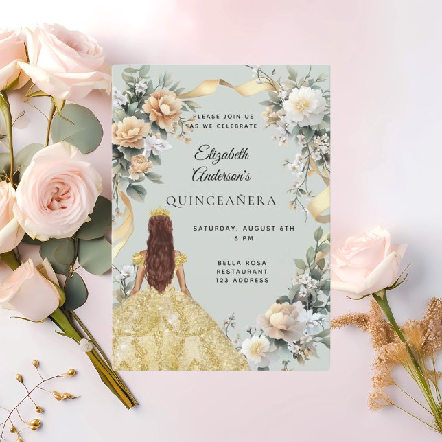 Convite Vestidos de ouro de Quinceanera (Criador carregado)
