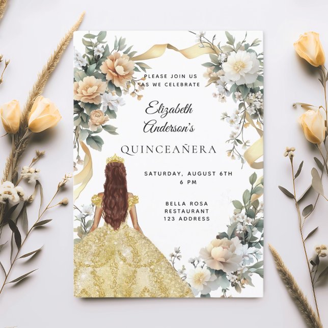 Convite Vestidos de ouro de Quinceanera (Criador carregado)