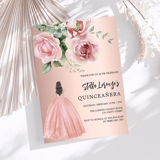 Convite Vestidos de ouro rosa cor-de-rosa Quinceanera (Criador carregado)