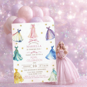 Convite Vestidos de princesa modernos aquarela menina real