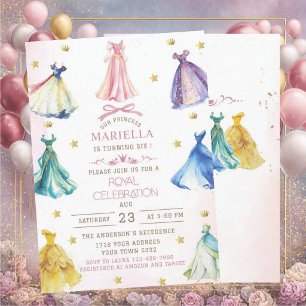 Convite Vestidos de princesa modernos aquarela menina real