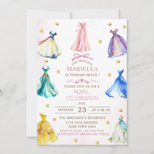 Convite Vestidos de princesa modernos aquarela menina real