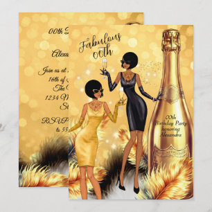 Convite Vestidos Pretos Dourados Champagne de Aniversário