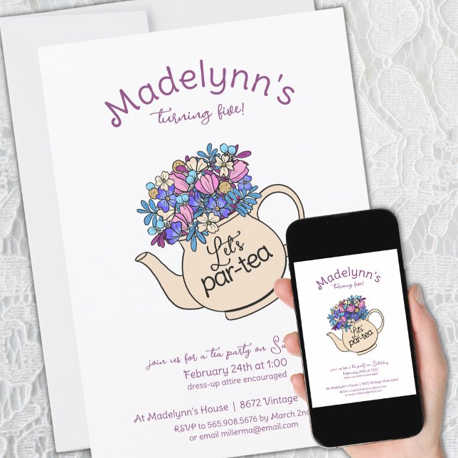 Convite Vestir-Se Par Tea Girls Aniversário Festa de Chá (Criador carregado)
