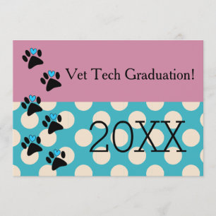 Convite Vet Tech Graduation Pink and Blue