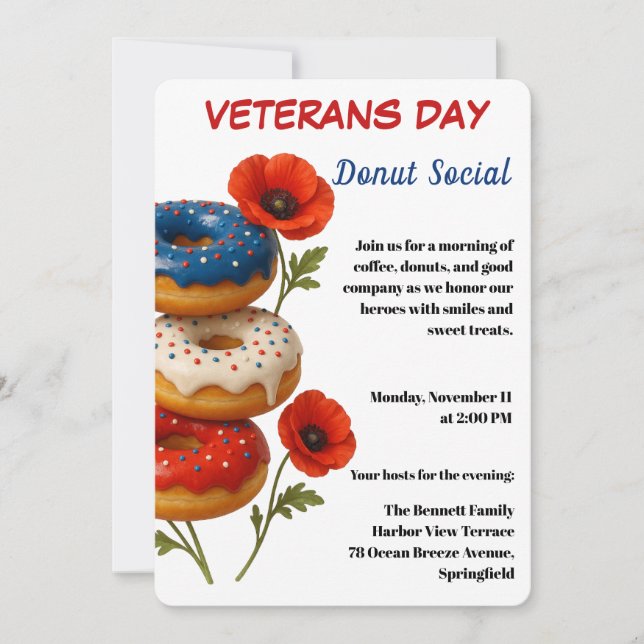 Convite Veterans Day | Donut Social Celebration (Frente)