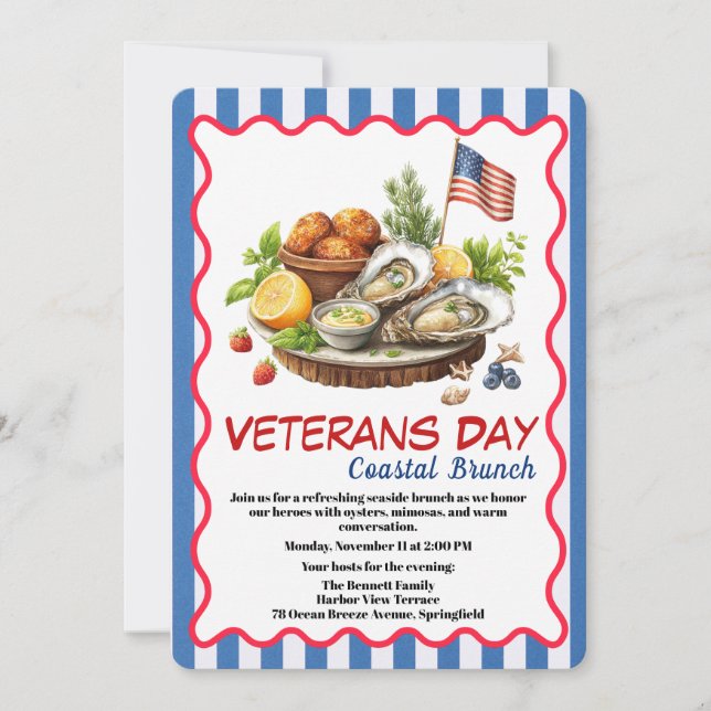 Convite Veterans Day Invitation | Coastal Brunch Celebrati (Frente)