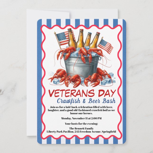 Convite Veterans Day Invitation | Crawfish & Beer Party (Frente)