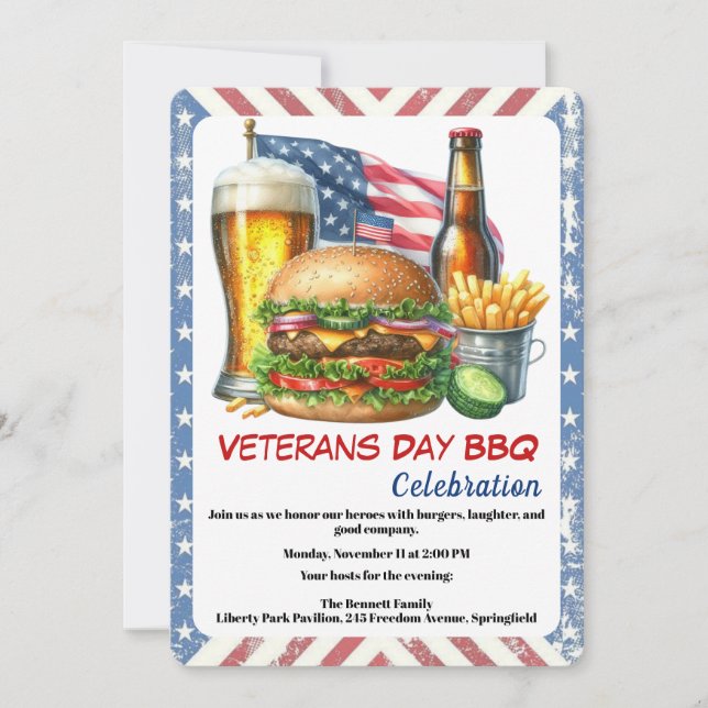 Convite Veterans Day Invitation | Honoring Heroes BBQ (Frente)