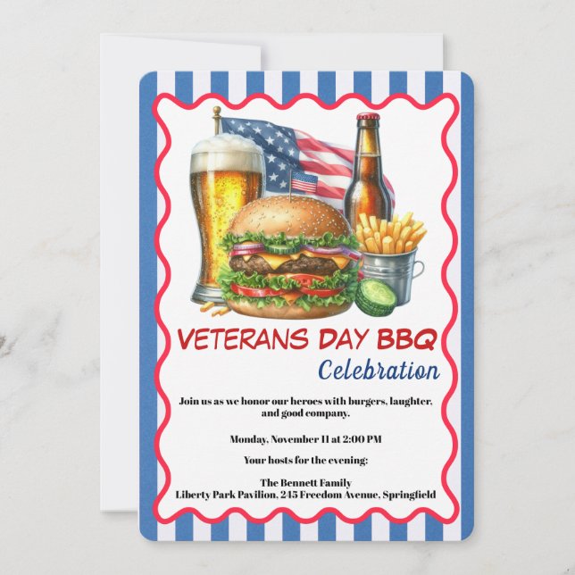 Convite Veterans Day Invitation | Honoring Heroes BBQ (Frente)