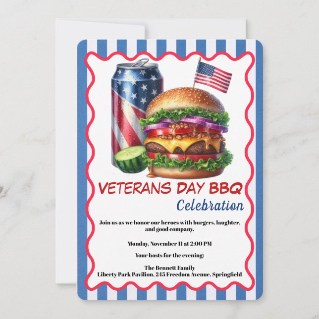 Convite Veterans Day Invitation | Honoring Heroes BBQ (Frente)