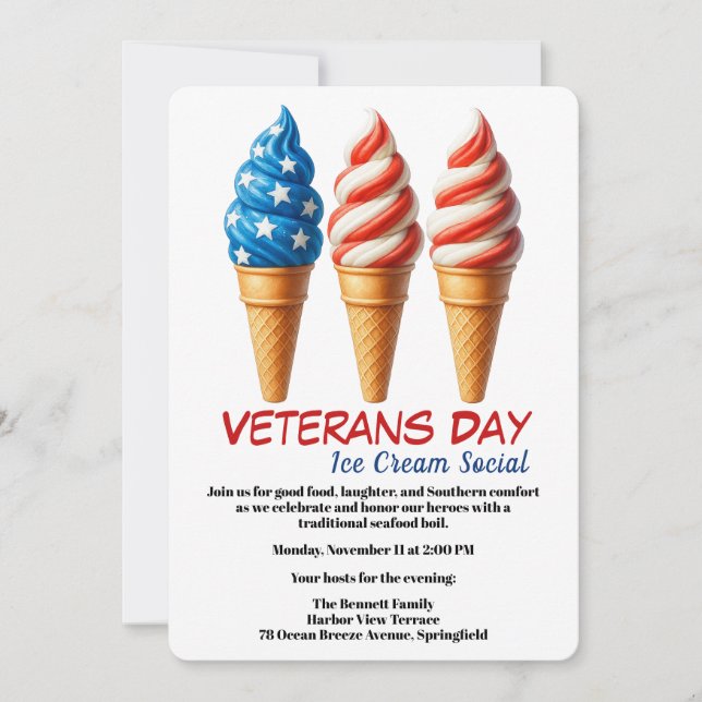 Convite Veterans Day Invitation | Ice cream social party (Frente)