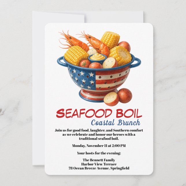 Convite Veterans Day Invitation | Seafood Boil Celebration (Frente)
