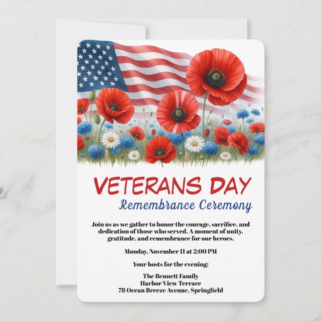 Convite Veterans Day | Remembrance Ceremony (Frente)