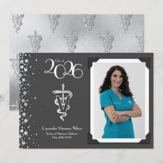 Convite Veterinarian Graduation Grey Silver Announcement