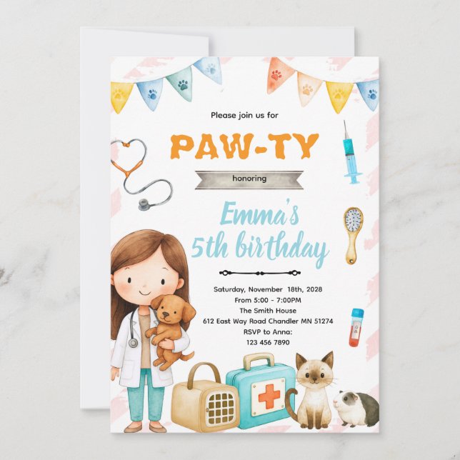 Convite Veterinary birthday theme party invitation (Frente)