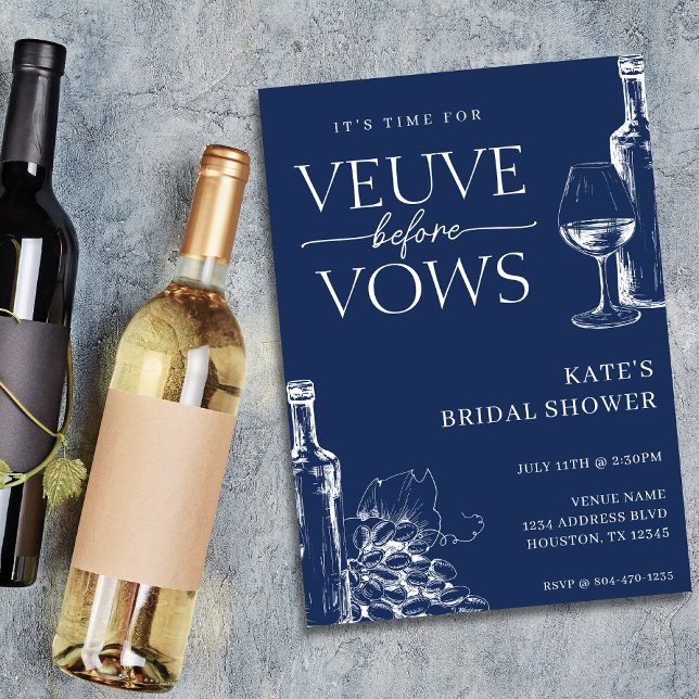 Convite Veuve Antes de Vows Marinho Chá de panela Azul e B (Veuve Before Vows Navy Blue & White Bridal Shower Invitation
)