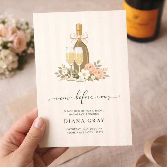 Convite Veuve Before Vows Champagne Bow Bridal Shower (Criador carregado)