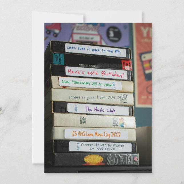Convite VHS Video Tape Back to 80s Aniversário (Frente)