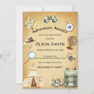 Convite Viagem Adventure aguarda Chá de fraldas neutro por