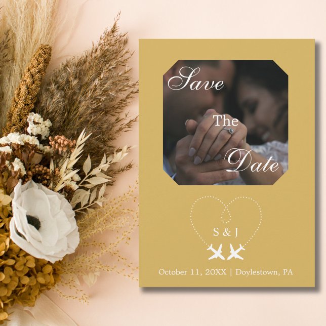 Convite Viagem: Avião De Casamento Moderno Do Coração Salv (Criador carregado)