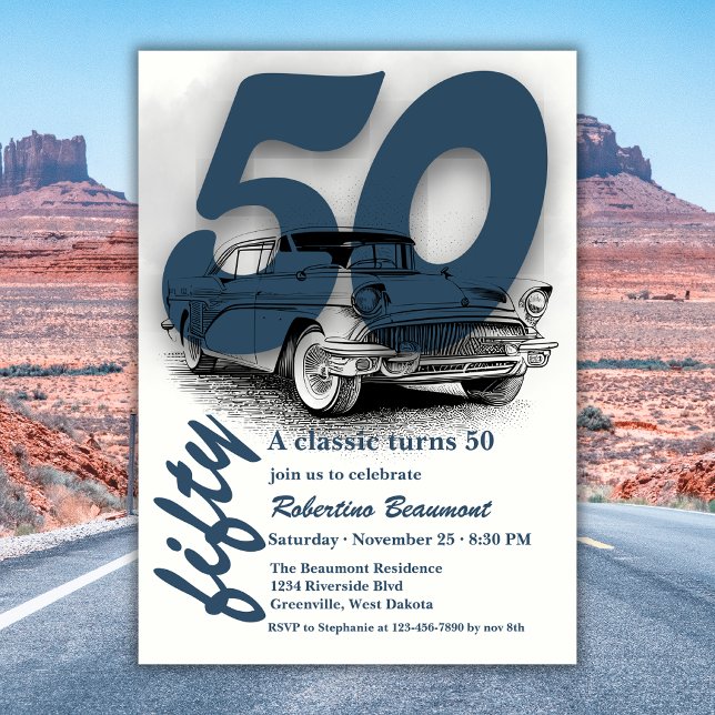 Convite Viagem Azul Carro Clássico Faz 50 Anos (Criador carregado)