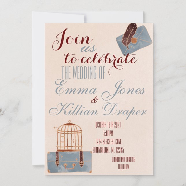 Convite Viagem azul e Borgonha (Frente)