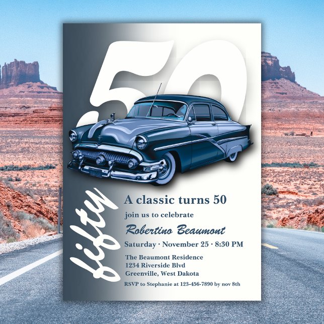 Convite Viagem Carro Azul Clássico Faz 50 Anos (Criador carregado)