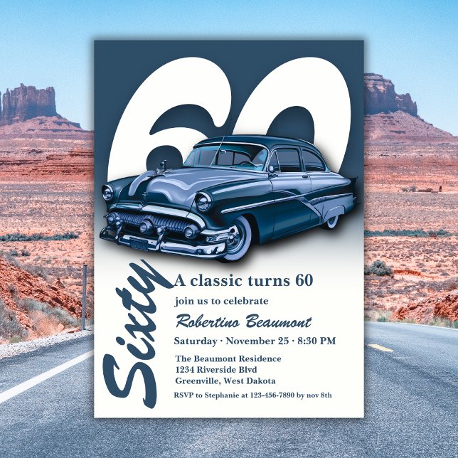 Convite Viagem Carro Azul Clássico Faz 60 Anos (Criador carregado)