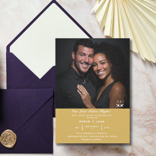 Convite Viagem Casamento Ouro Elegante Foto Personalizada
