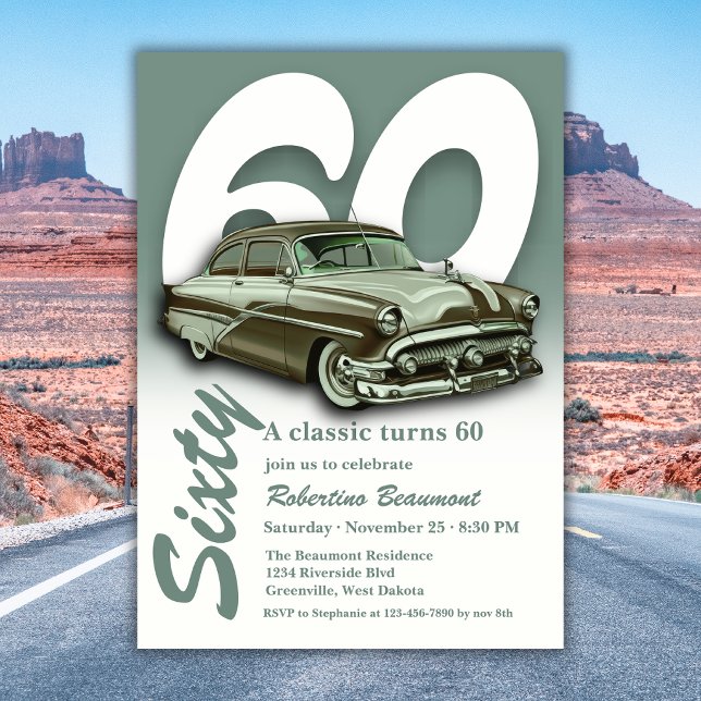 Convite Viagem Clássico Carro Verde Completa 60 Anos (Criador carregado)