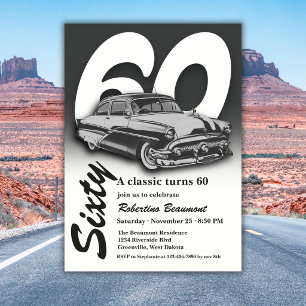 Convite Viagem Clássico Cinza Carro Completa 60 Anos