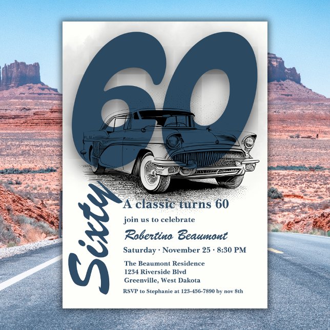 Convite Viagem de Carro Clássico Completa 60 Anos (Criador carregado)
