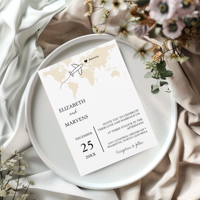 Convite Viagem de destino mapa mundial de casamento (Criador carregado)