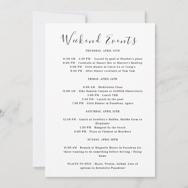 Convite Viagem de Fim de Semana das Meninas de Los Angeles (Verso)