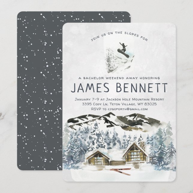 Convite Viagem de Fim de Semana de Ski para Despedida de S (Frente/Verso)