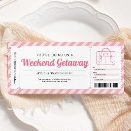 Convite Viagem de Fim de Semana Presente Rosa Voucher de V