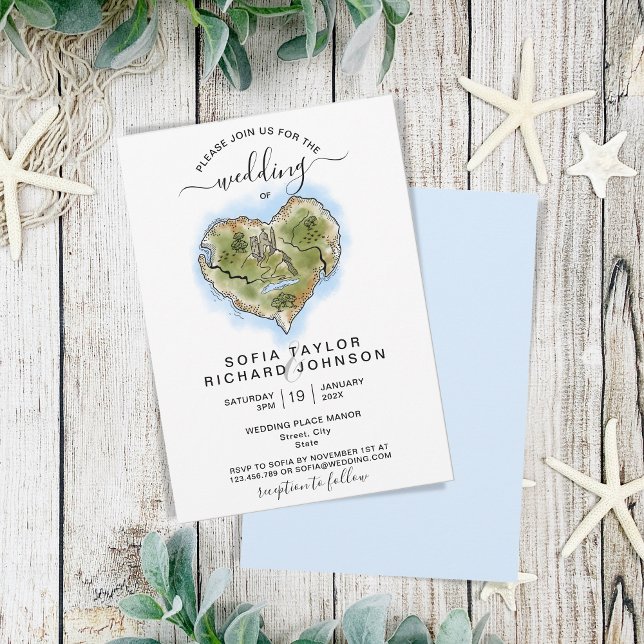 Convite Viagem de Mapa de Casamento de Destino Ilustrado Ú (Criador carregado)