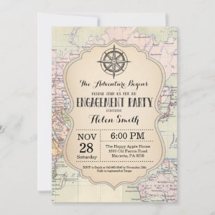 Convite Viagem de Mapa de Festa de noivado da Aventura