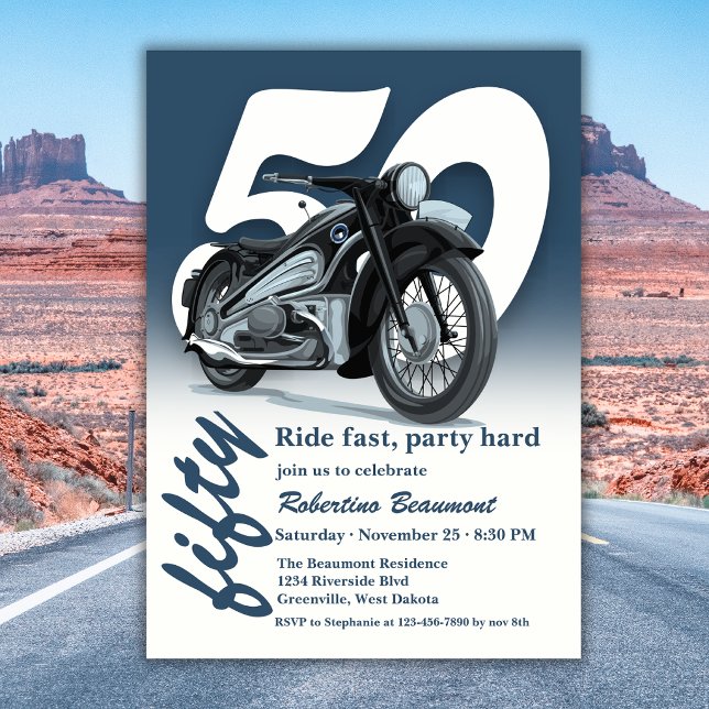 Convite Viagem de Moto Clássica Rapidamente 50º Aniversári (Criador carregado)