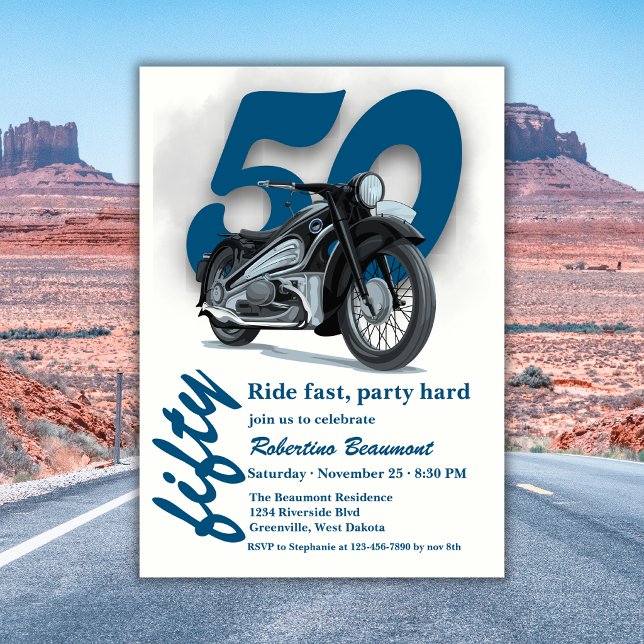 Convite Viagem de Moto Clássica Rapidamente 50º Aniversári (Criador carregado)