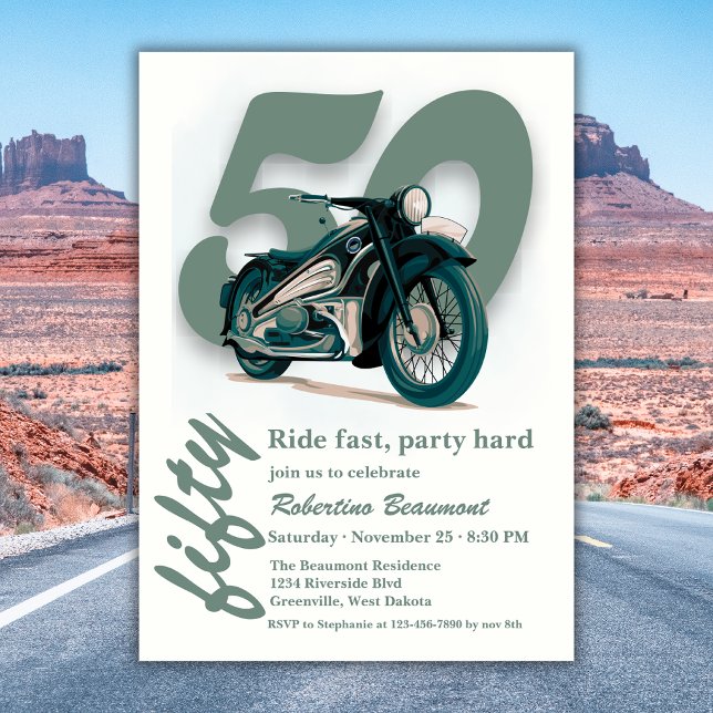 Convite Viagem de Moto Clássica Rapidamente 50º Aniversári (Criador carregado)